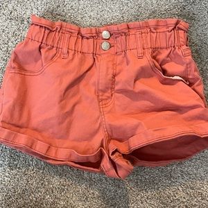 deep orange paper bag shorts!